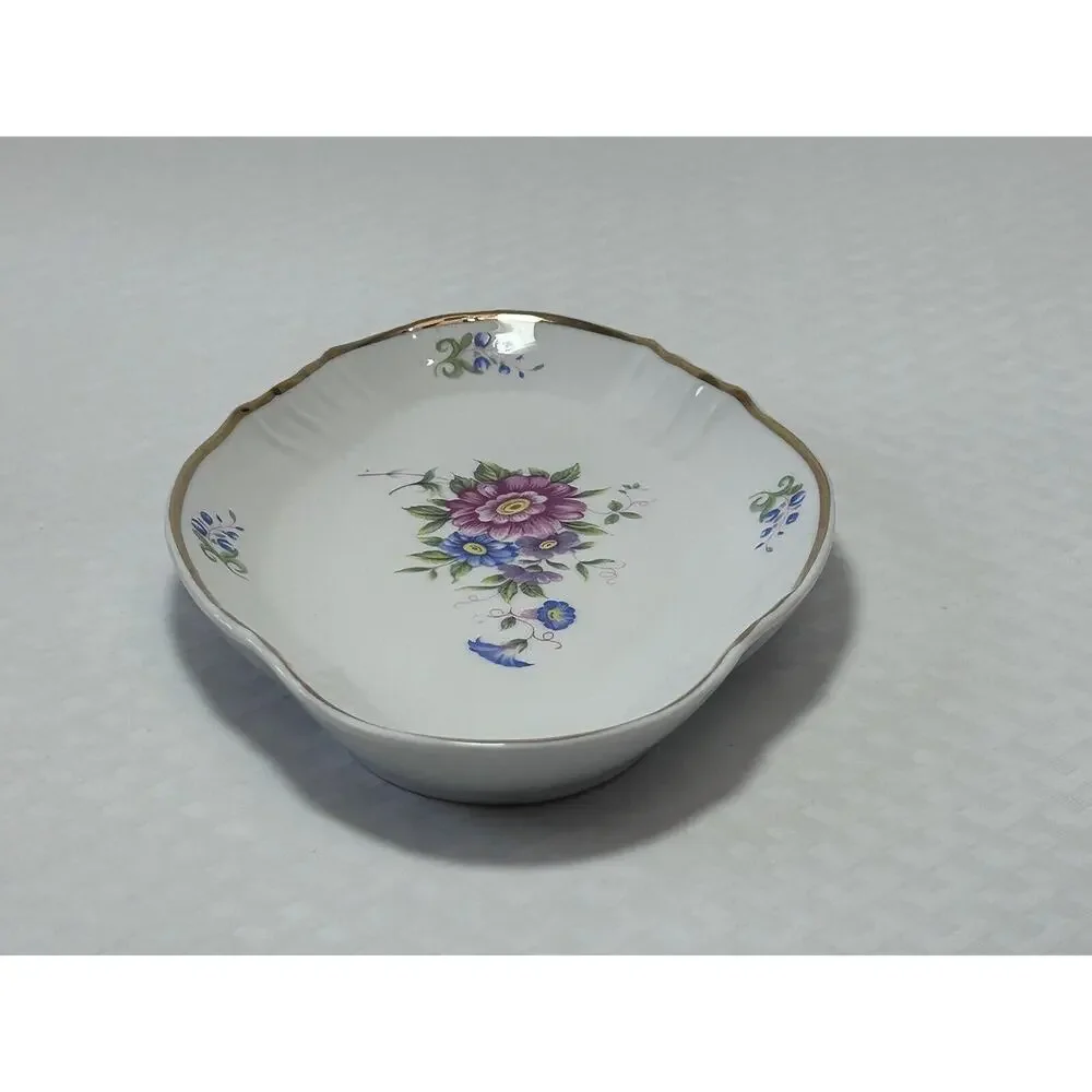 HOLLOHAZA HUNGARY Porcelain Trinket Dish Floral‎ Back stamp